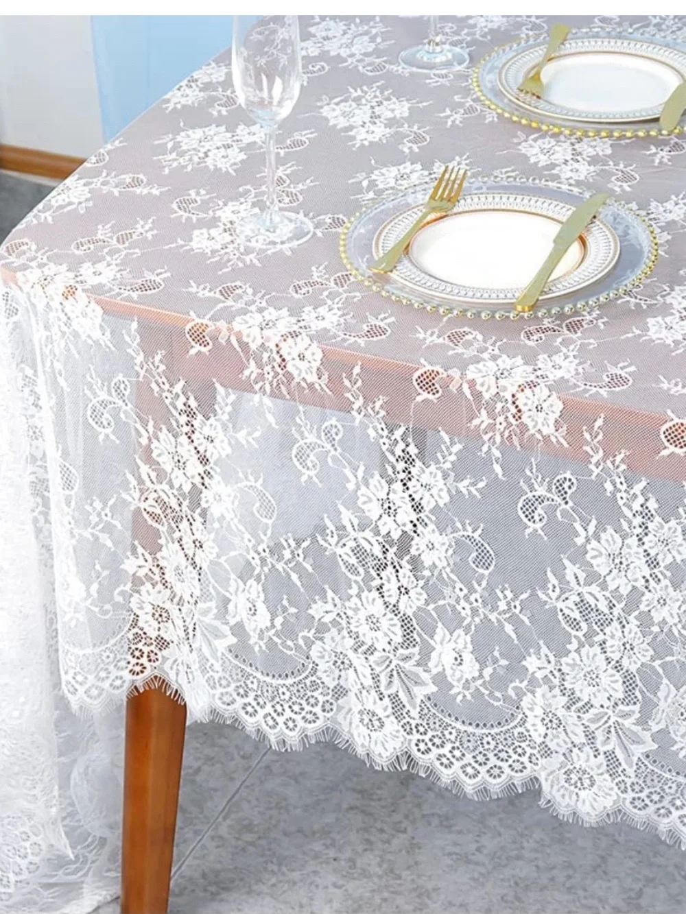 Partisout Vintage Lace Tablecloth 60x120 Inch - Elegant Boho Floral Rectangular
